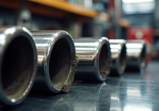 Shiny polished stainless steel exhaust system components