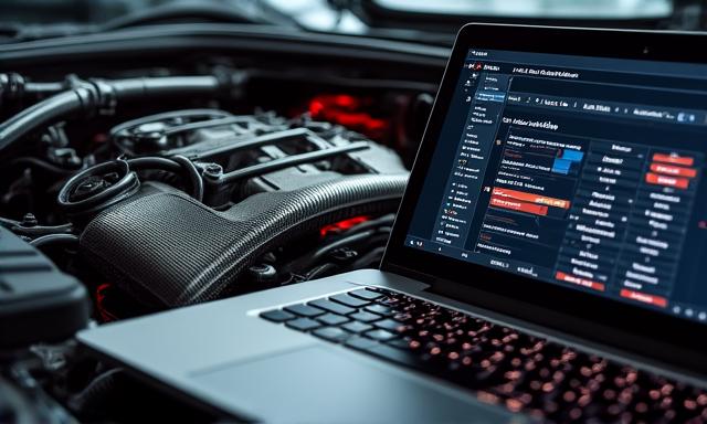 Laptop connected to car for ECU remapping
